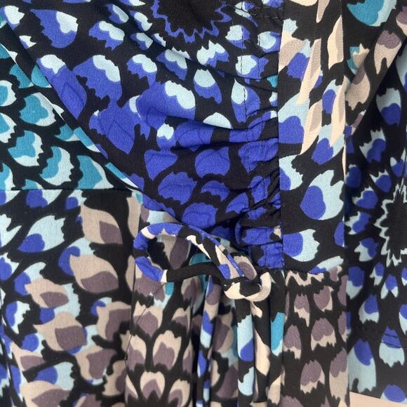 Enfocus Faux Wrap Dress Sz 12P Floral Stretchy Office Bow Deep V-Neck Ruching - Picture 3 of 8